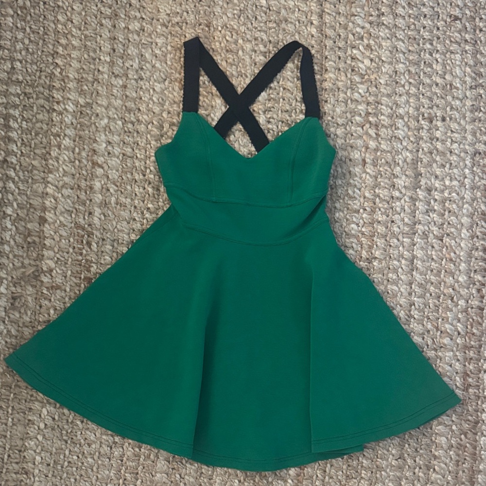 Silence + Noise Emerald green mini Dress with Black cross Straps size xs